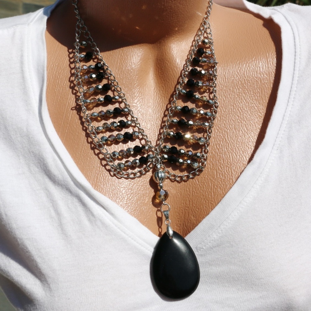 Boho Necklace Earrings Natural Stone Crystal Set
